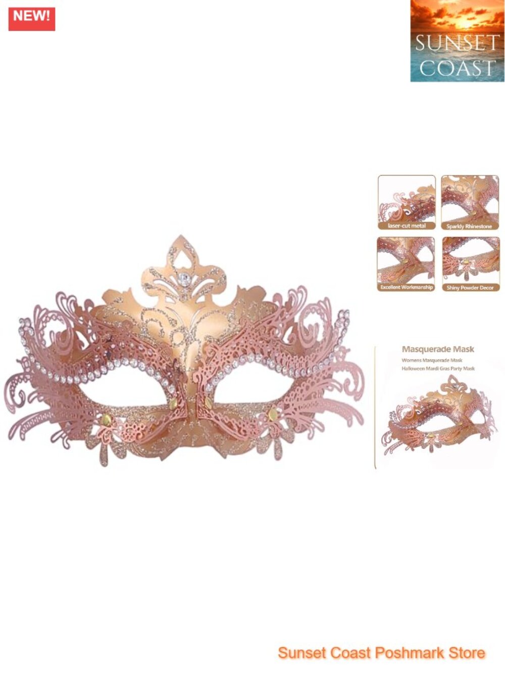 Metal Masquerade Mask Rhinestone Venetian Halloween Costume Mardi Gras